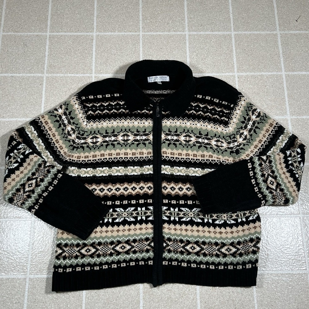 Carolyn Taylor Chenille Zip Up Long Sleeve Sweater Size XL Collar Thick Soft‎
